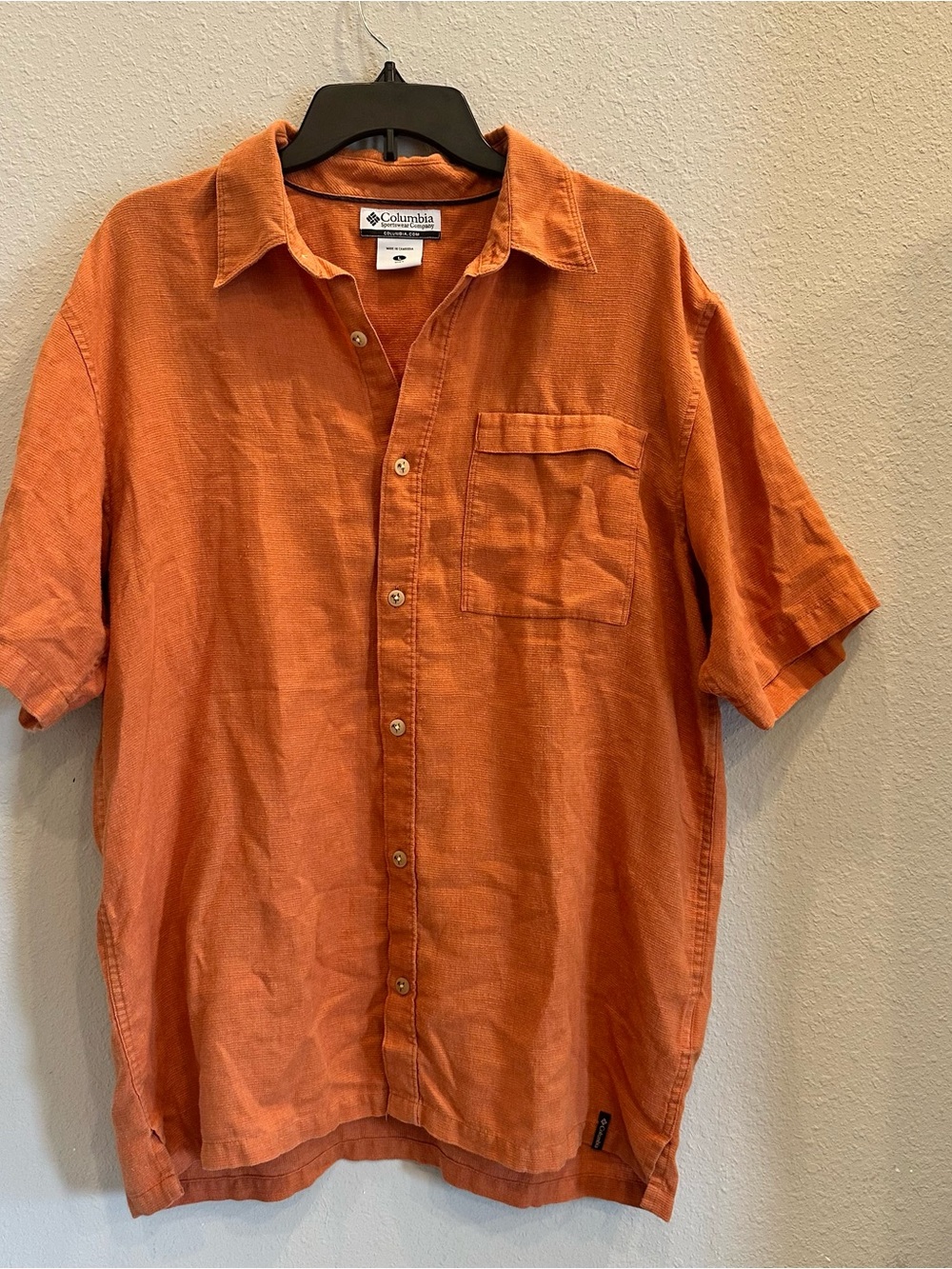 Columbia Button Down Shirt Men’s Large Rust Orange Textured Minimalist Casual